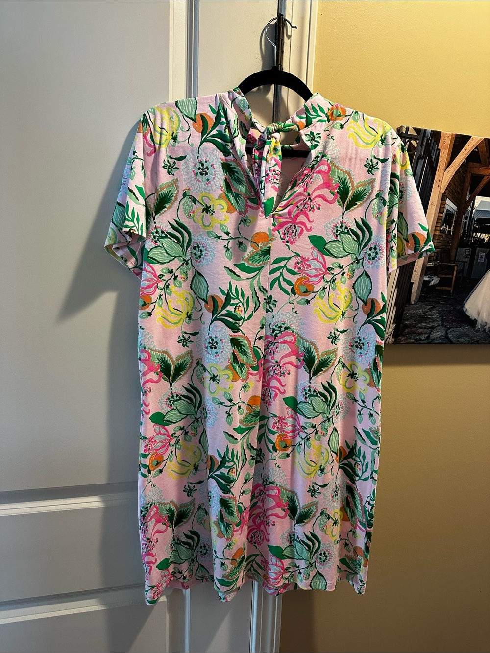 Lilly Pulitzer Pink Multi Floral Tie-Neck Short Dress